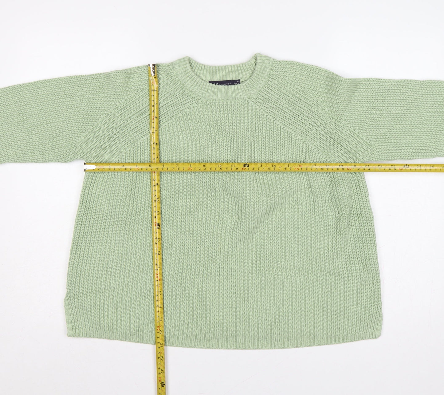 Marks and Spencer Women Green M Rib Knit Crew Neck Pullover Jumper