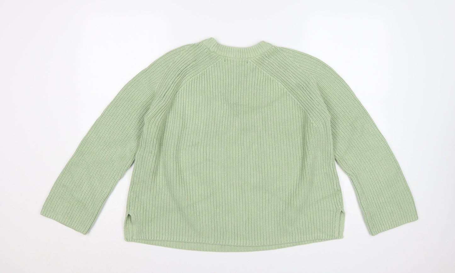 Marks and Spencer Women Green M Rib Knit Crew Neck Pullover Jumper