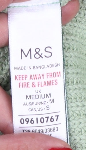 Marks and Spencer Women Green M Rib Knit Crew Neck Pullover Jumper