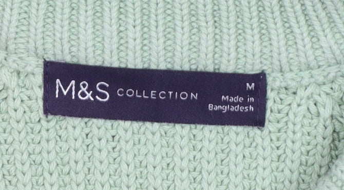 Marks and Spencer Women Green M Rib Knit Crew Neck Pullover Jumper
