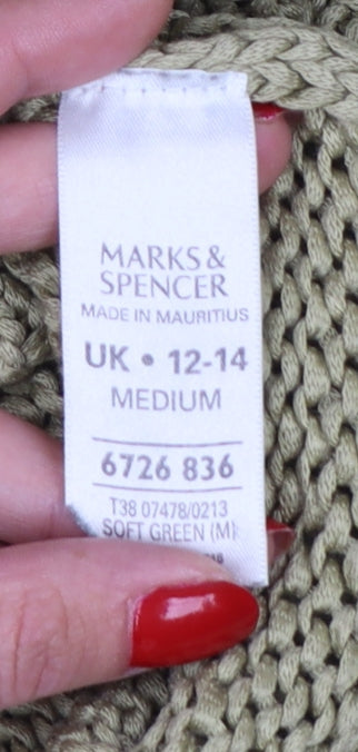 Marks & Spencer Women Green M 12-14 Chunky Knit Raglan Jumper