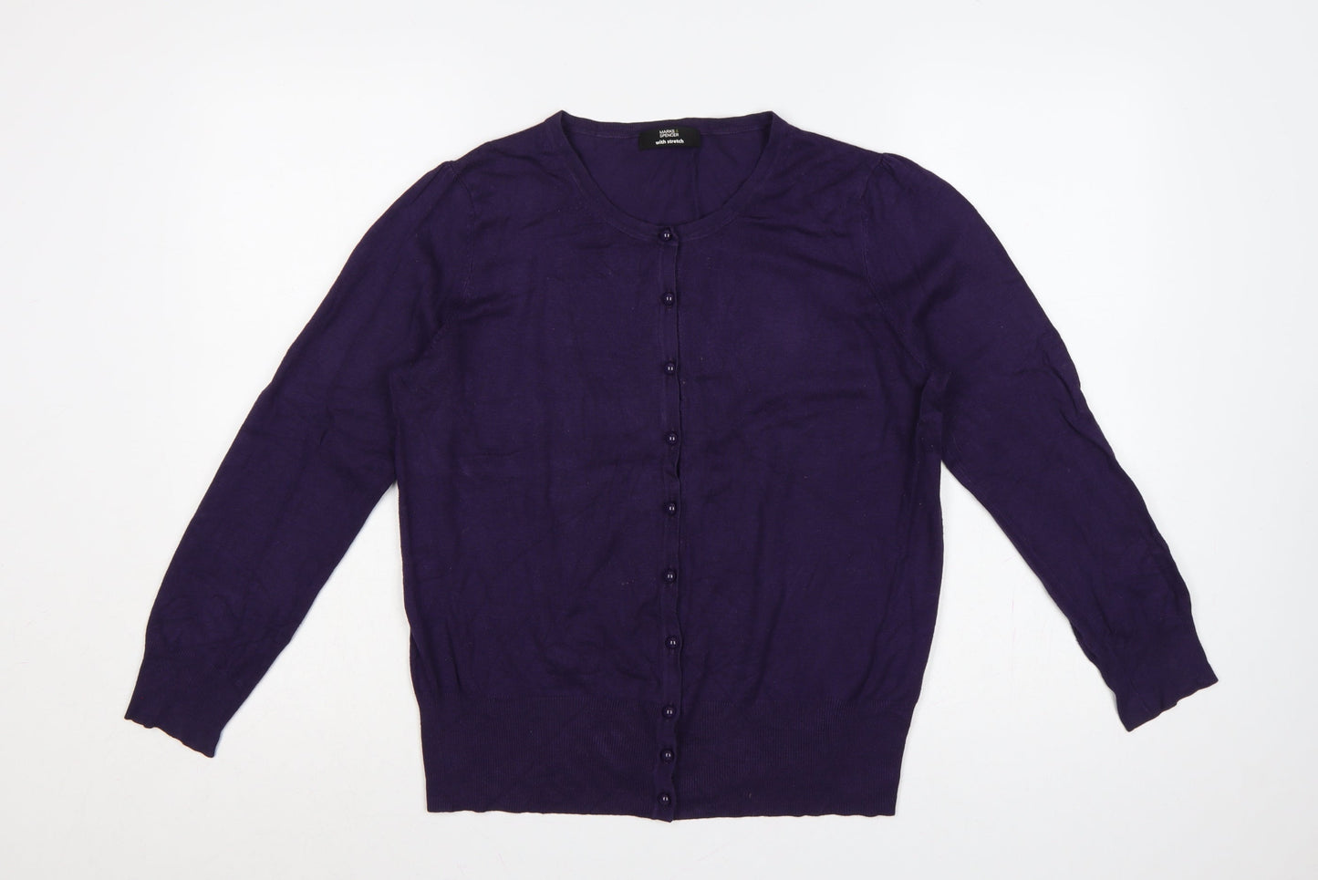 Marks & Spencer Women Purple UK 16 Button Cardigan Viscose Knit