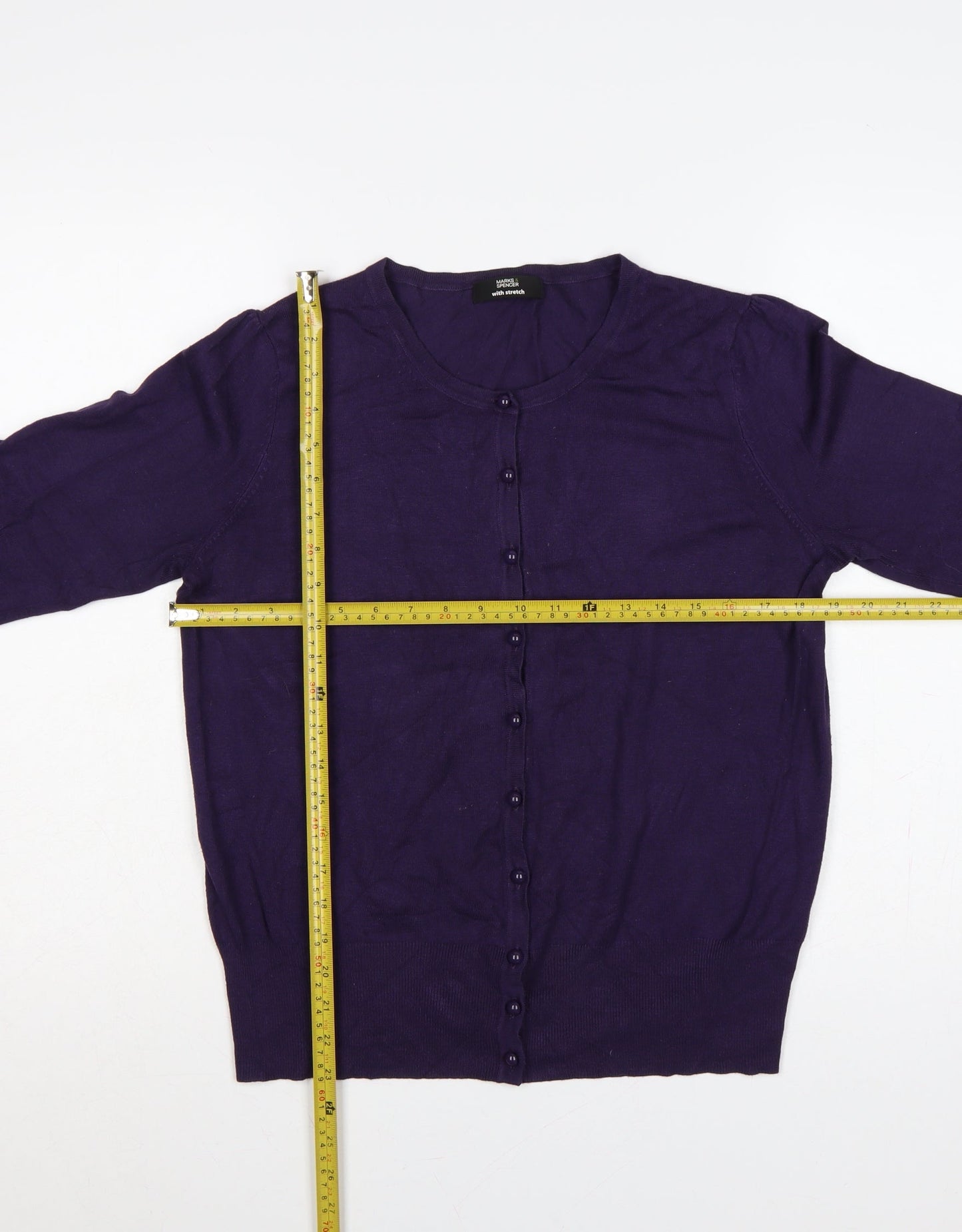 Marks & Spencer Women Purple UK 16 Button Cardigan Viscose Knit