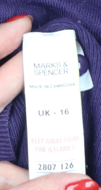 Marks & Spencer Women Purple UK 16 Button Cardigan Viscose Knit