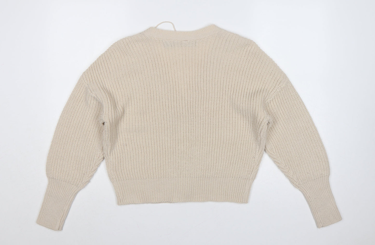 Vero Moda Women’s Beige S Chunky Knit V-Neck Button Cardigan