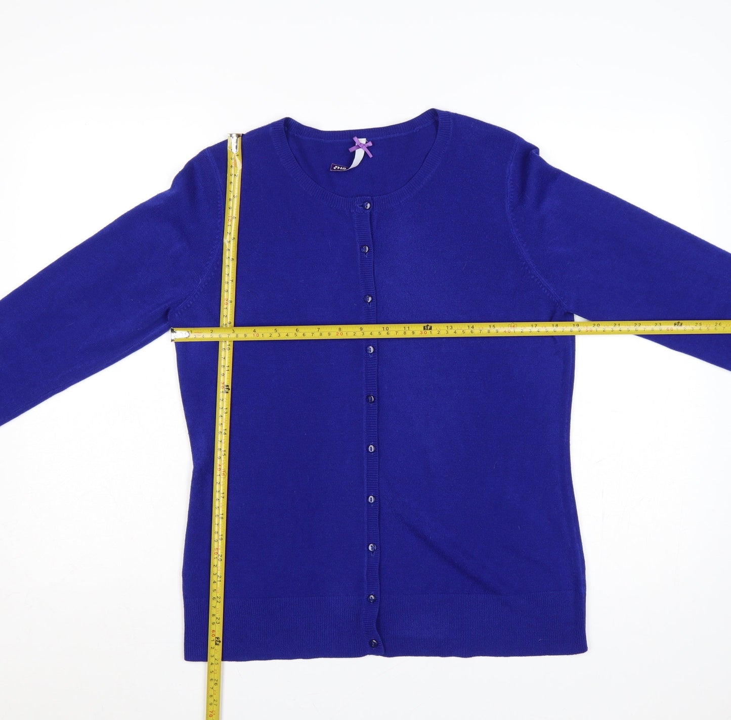 BHS Women Blue Size 14 Button Front Round Neck Knit Cardigan