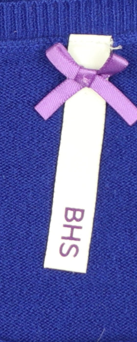 BHS Women Blue Size 14 Button Front Round Neck Knit Cardigan