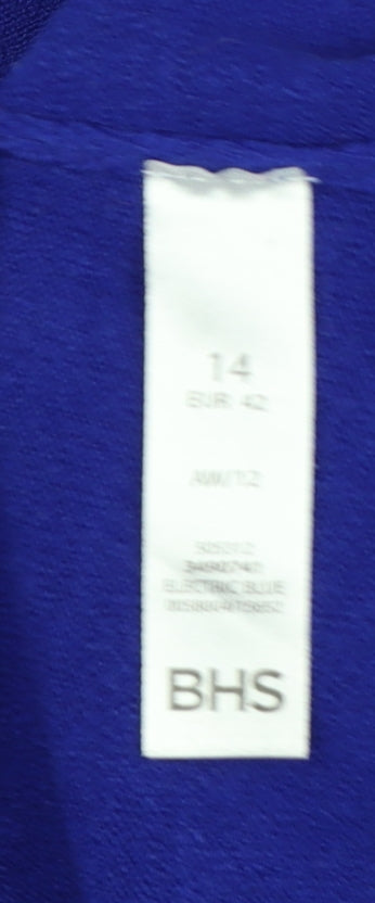 BHS Women Blue Size 14 Button Front Round Neck Knit Cardigan