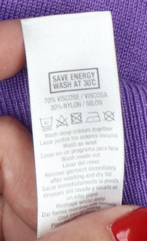 Wallis Women Purple Size 10 Roll Neck Tunic Jumper Viscose Knit