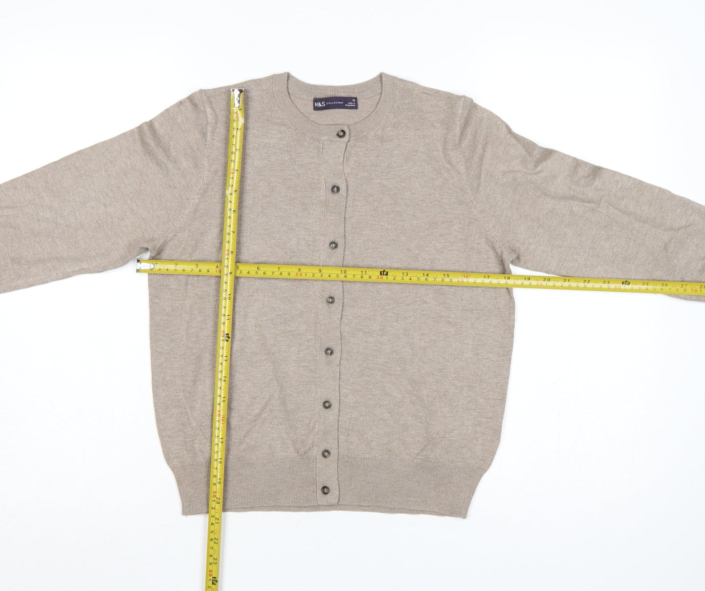 Marks and Spencer Women Beige Size 12 Viscose Blend Button Cardigan