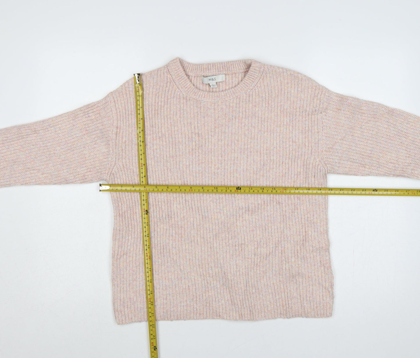 Marks and Spencer Women Pink Size 10 Rib Knit Crew Neck Jumper
