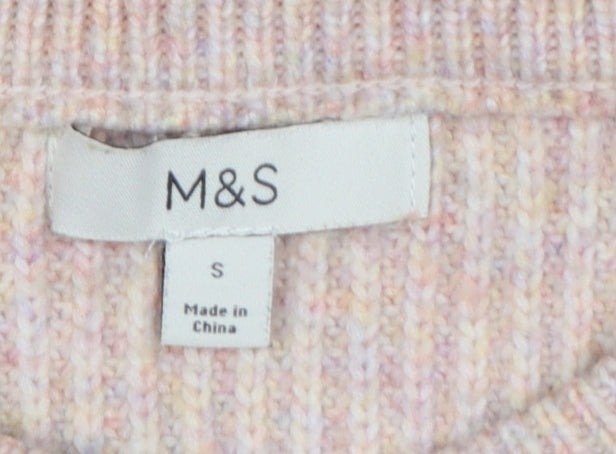 Marks and Spencer Women Pink Size 10 Rib Knit Crew Neck Jumper