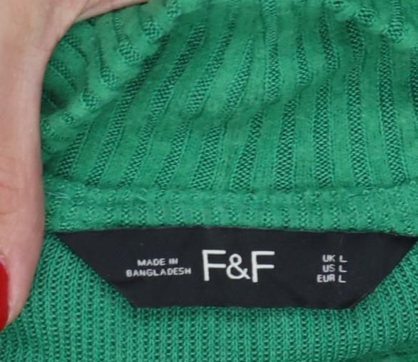 F&F Women Green L High Neck Long Sleeve Knit Jumper