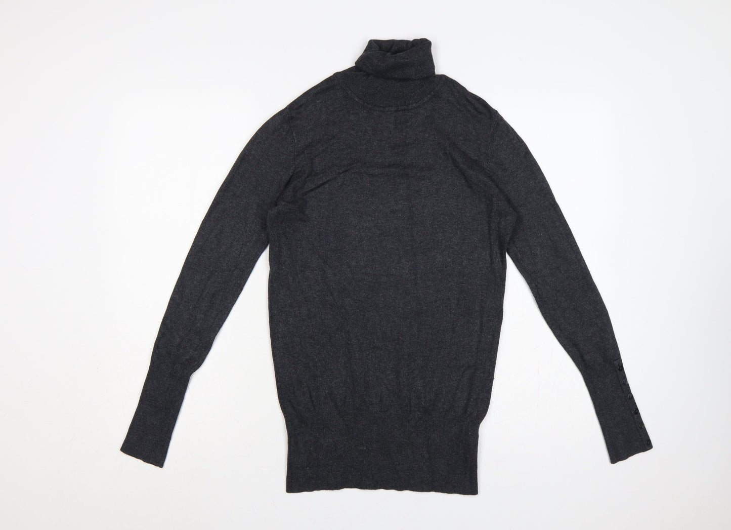 Zara Women Grey M Roll Neck Knit Pullover Button Cuffs