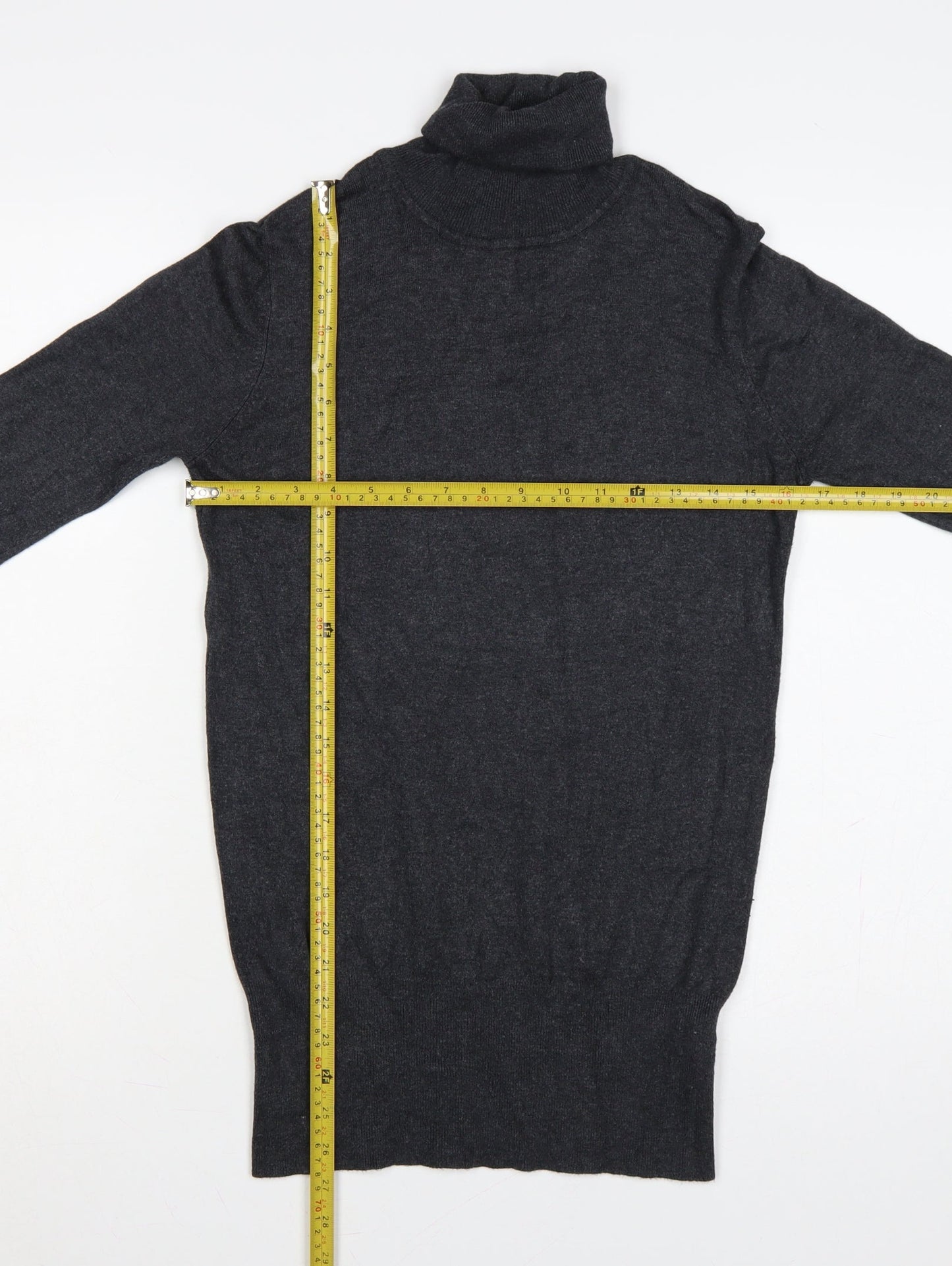 Zara Women Grey M Roll Neck Knit Pullover Button Cuffs