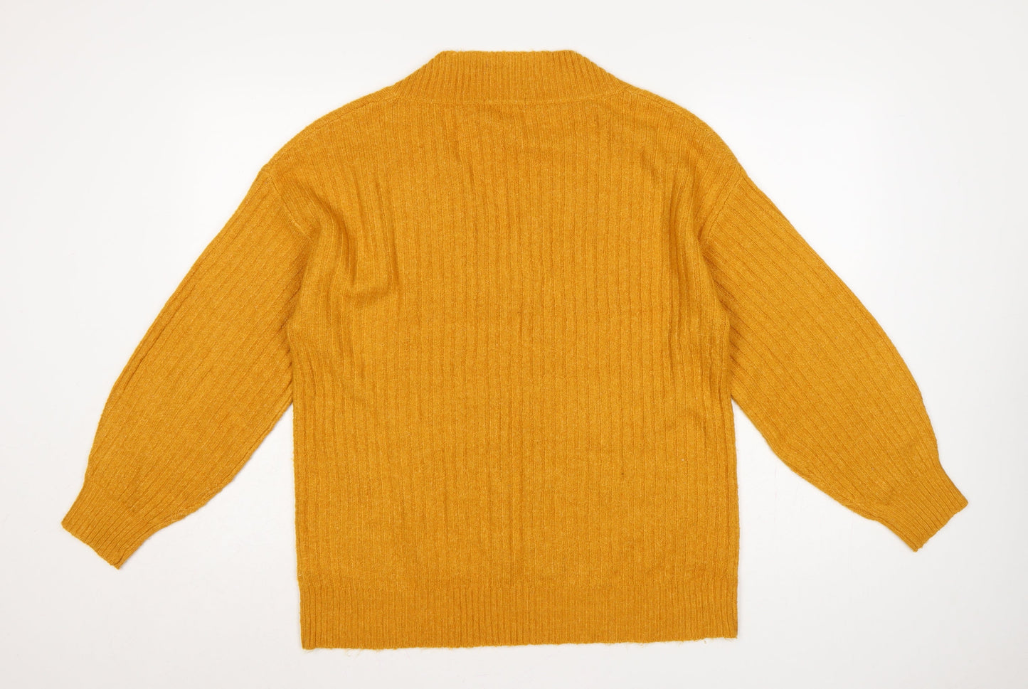 Tu Women Yellow Size 12 V-Neck Rib Knit Balloon Sleeve Jumper