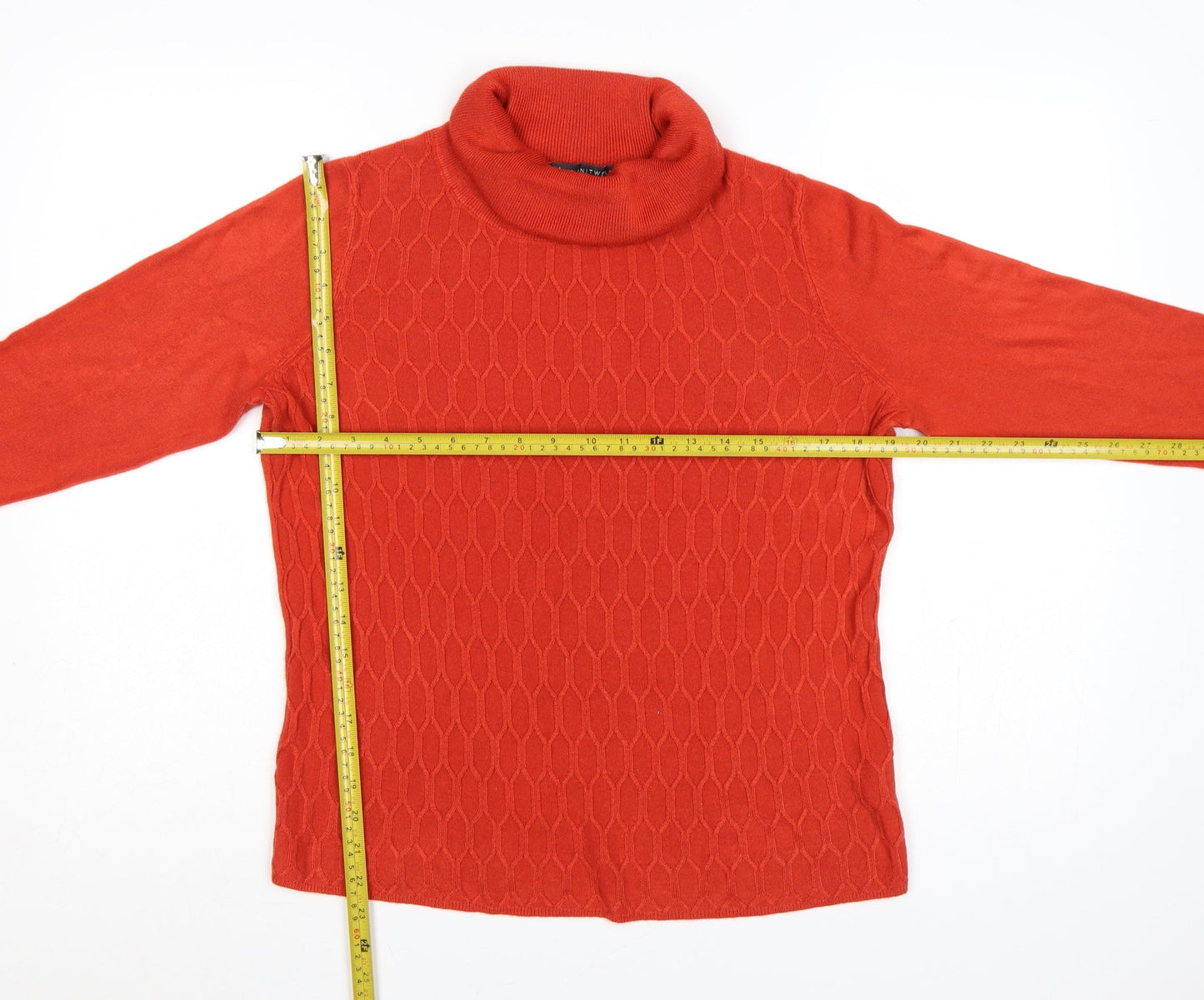 Bonmarché Women Orange UK 14 Roll Neck Geometric Knit Pullover Jumper