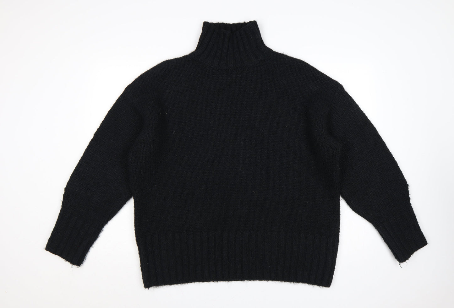 H&M Women Black UK 10 Roll Neck Knit Pullover Jumper Long Sleeve