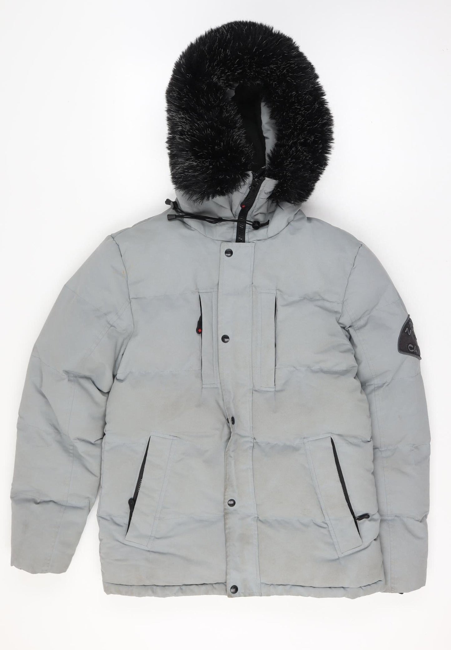 Zavetti Canada Men’s Grey S Hooded Faux Fur Trim Puffer Parka Jacket