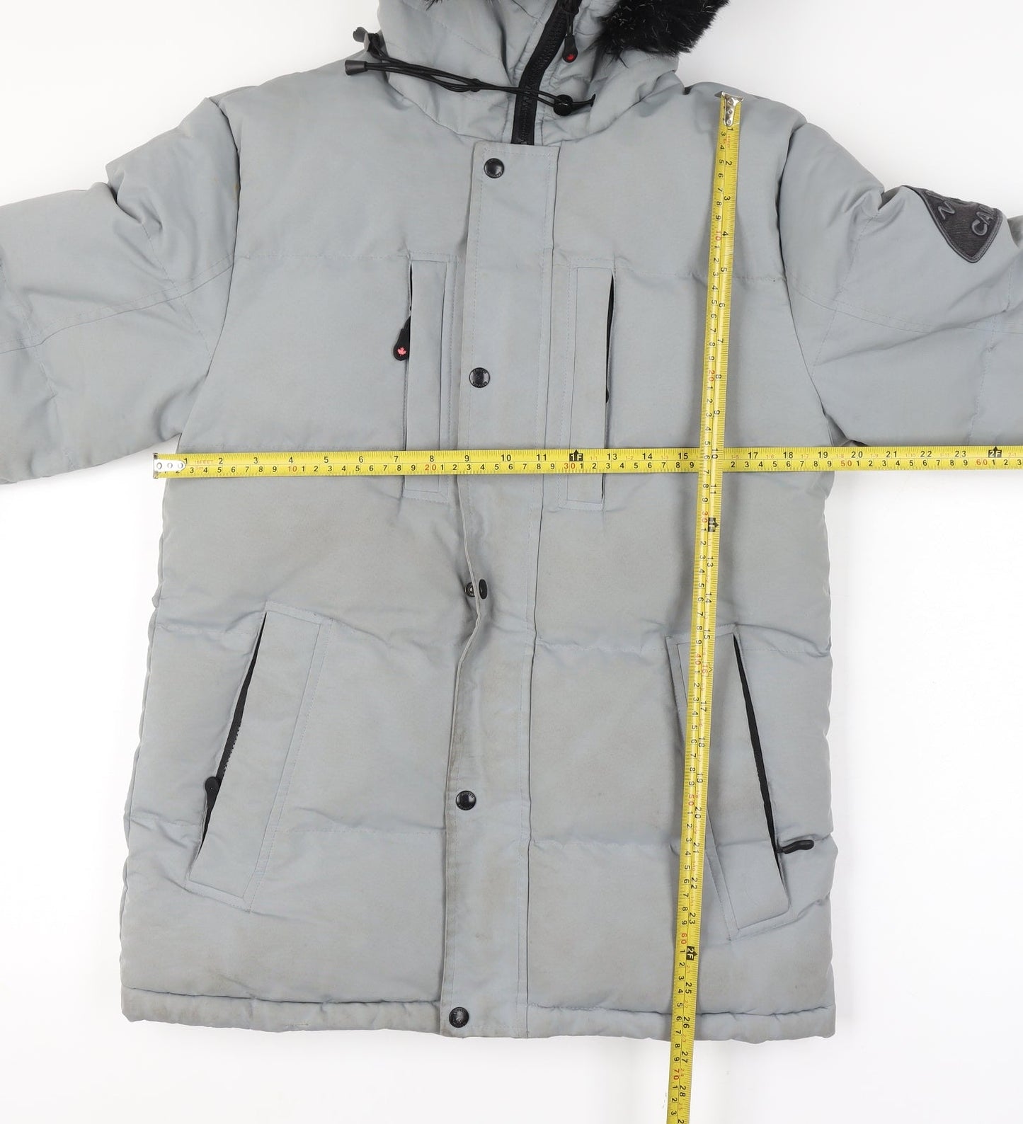 Zavetti Canada Men’s Grey S Hooded Faux Fur Trim Puffer Parka Jacket