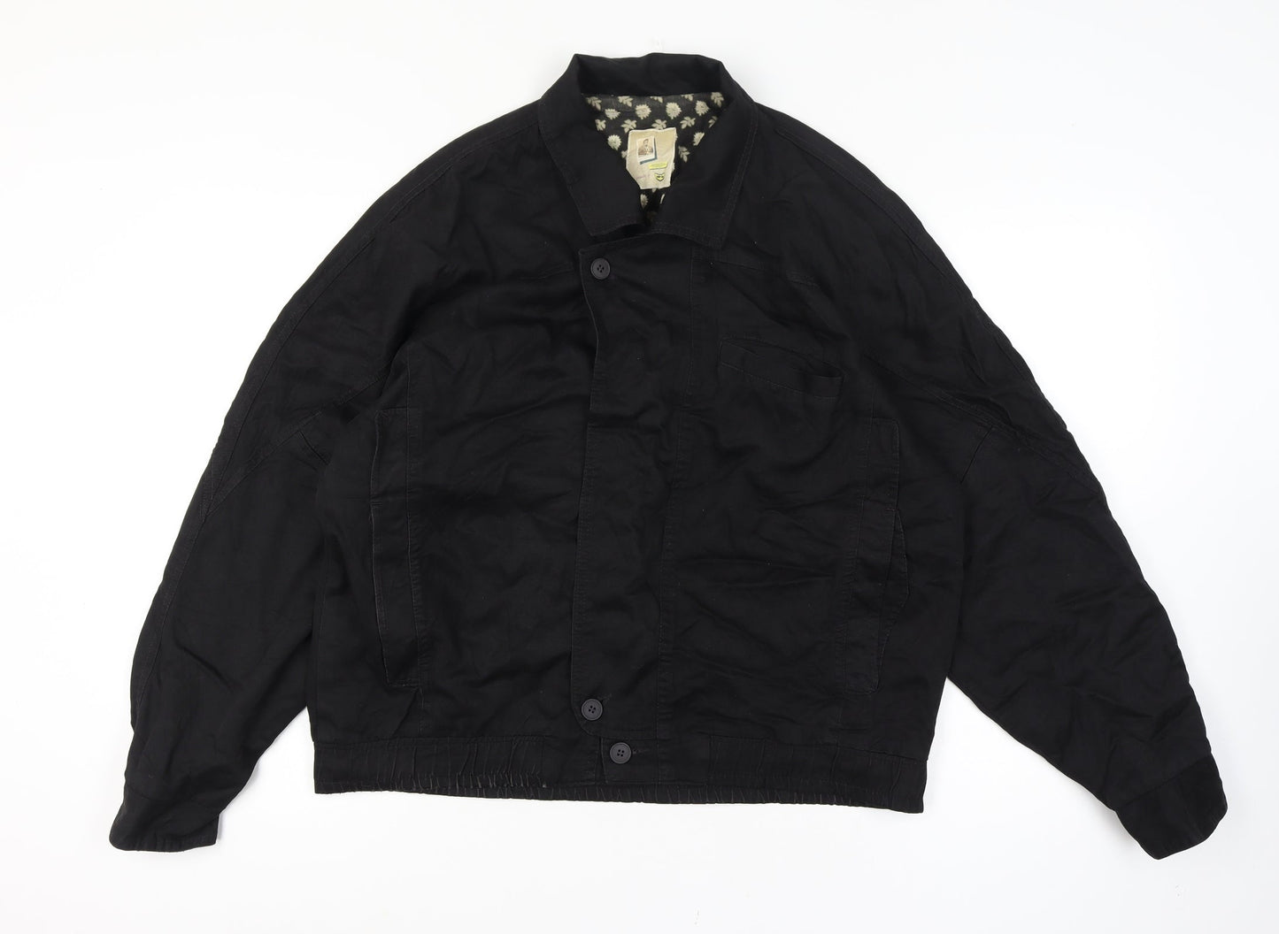 Pop 84 Mens XL Black Button Bomber Jacket Vintage 80s Floral Lining