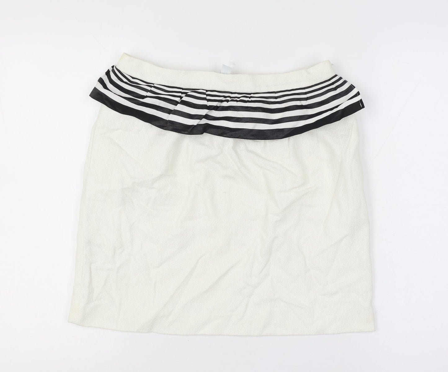 Moschino Cheap & Chic Women Ivory UK 12 Striped Ruffle Pencil Skirt