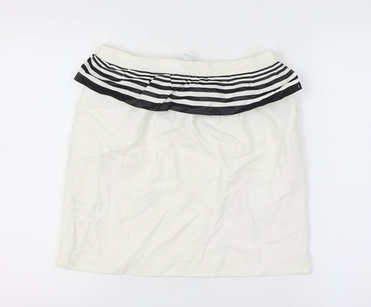 Moschino Cheap & Chic Women Ivory UK 12 Striped Ruffle Pencil Skirt