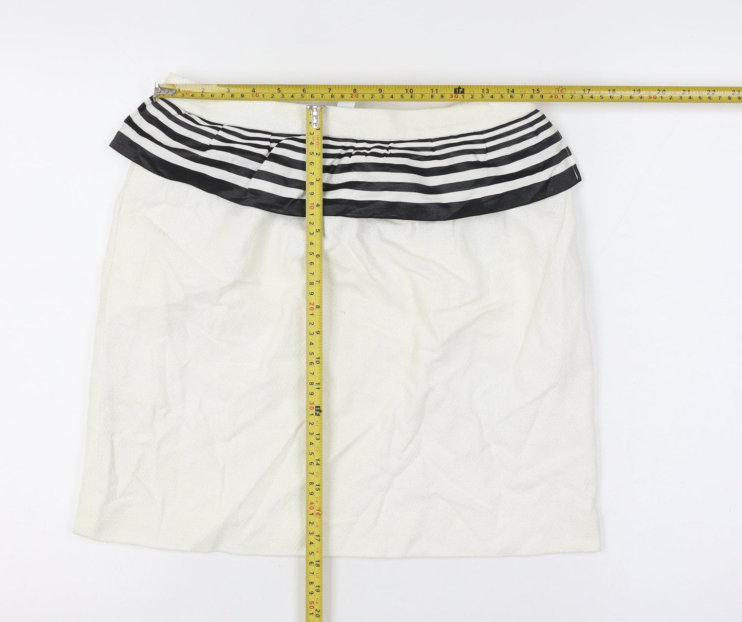 Moschino Cheap & Chic Women Ivory UK 12 Striped Ruffle Pencil Skirt