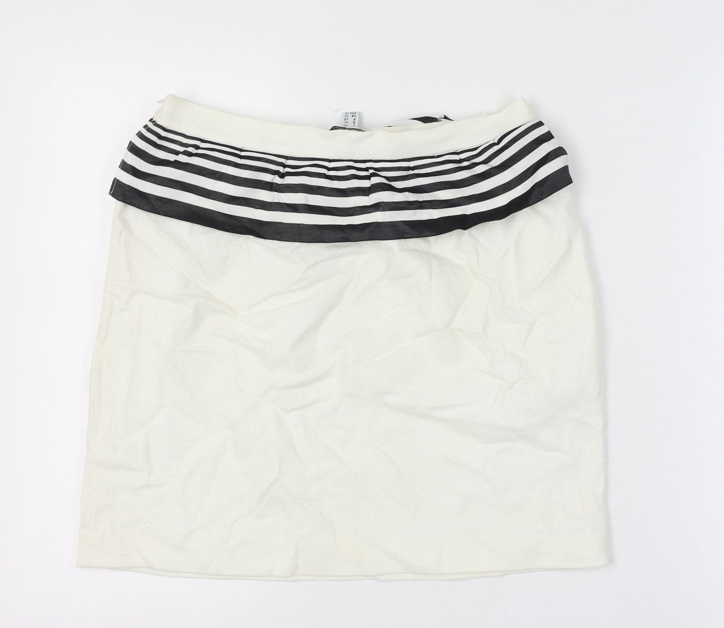 Moschino Cheap & Chic Women Ivory UK 12 Striped Ruffle Pencil Skirt