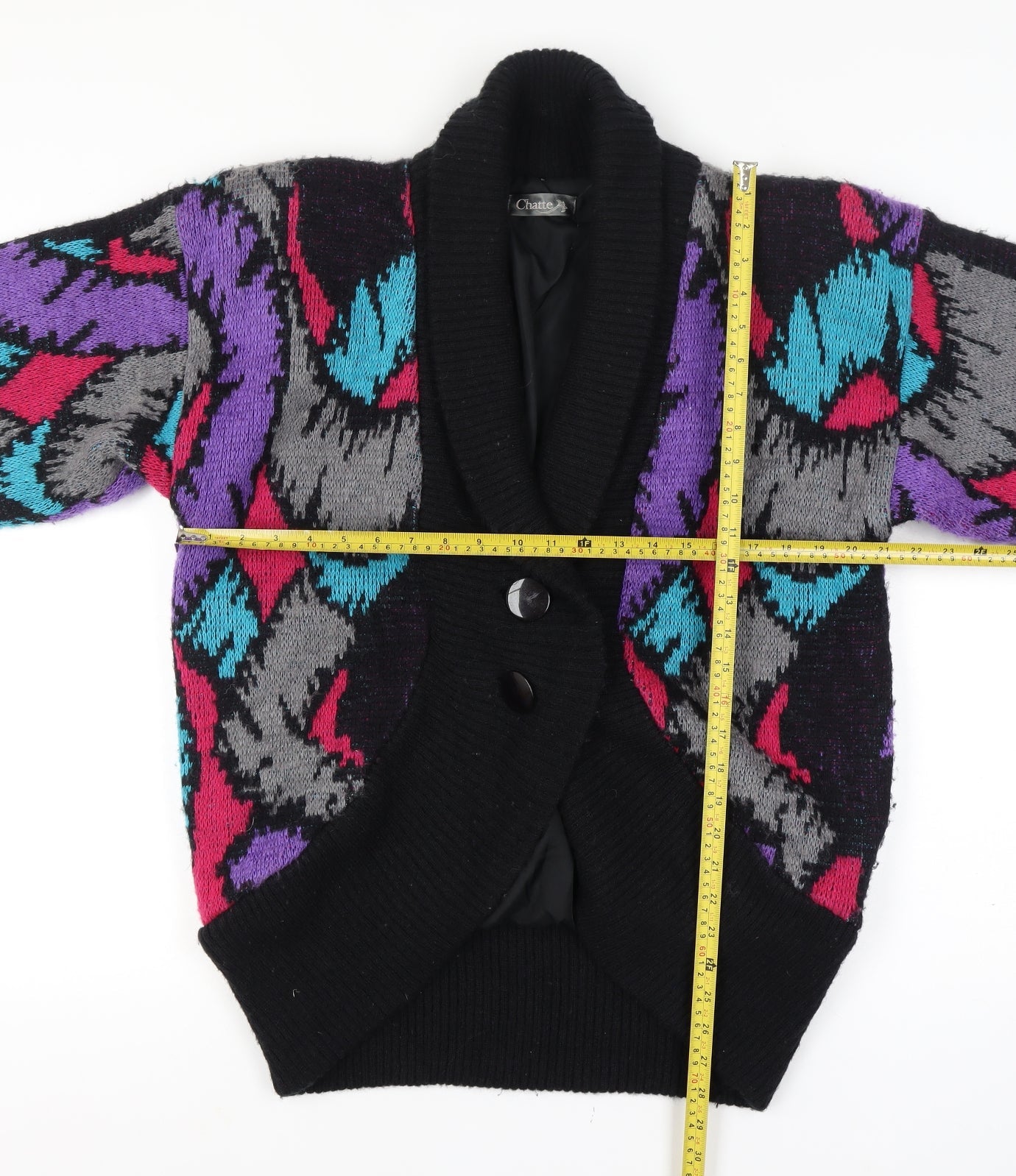 Chatte Women’s 16-18Multicoloured Retro 80s Geometric Knit Cardigan