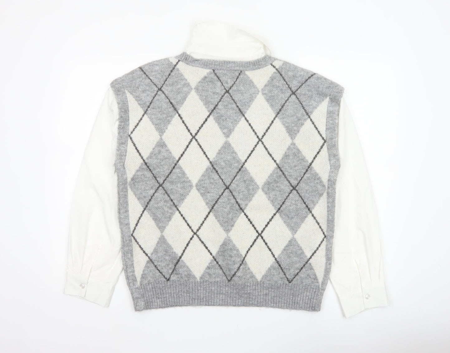 Tu Women Grey Argyle Collared Long Sleeve Jumper Size 14