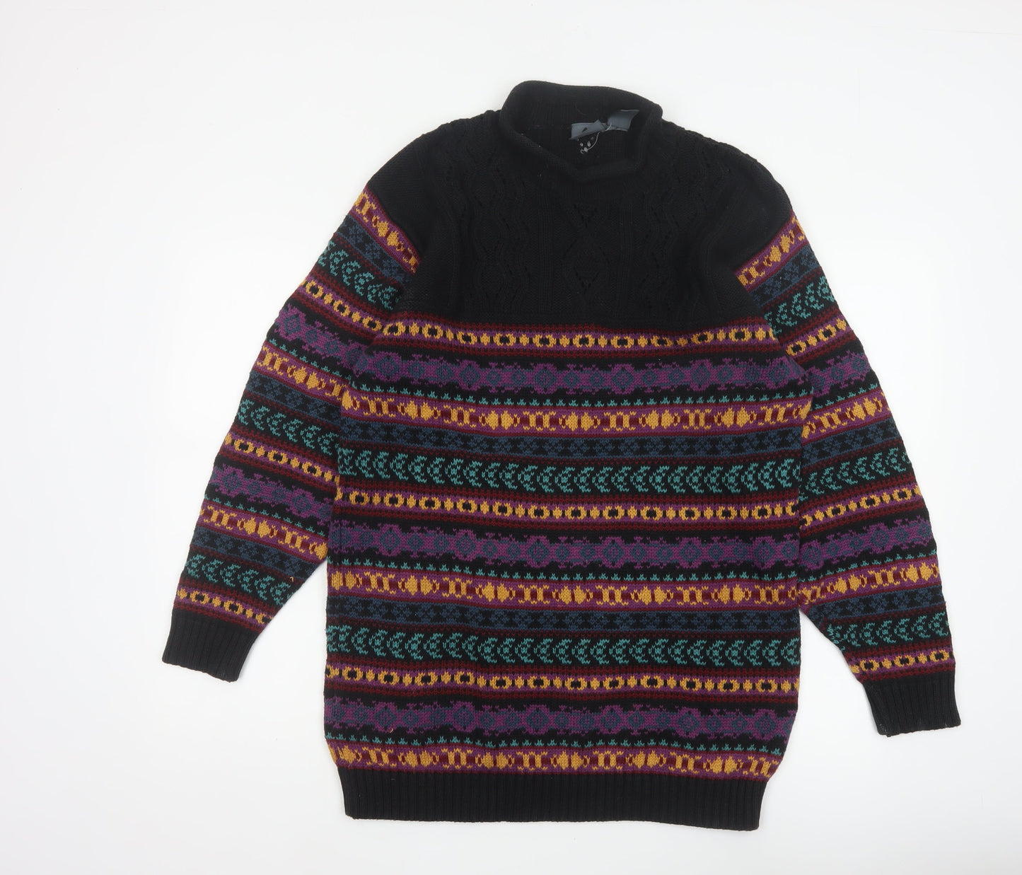 Lizwear Women’s Multicoloured M Fair Isle Cable Knit High Neck Jumper