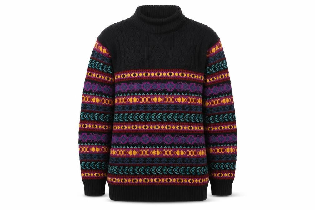 Lizwear Women’s Multicoloured M Fair Isle Cable Knit High Neck Jumper