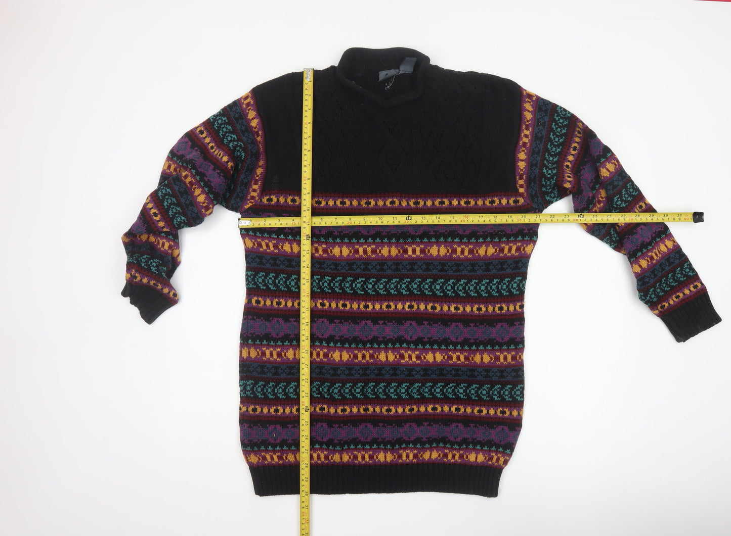 Lizwear Women’s Multicoloured M Fair Isle Cable Knit High Neck Jumper