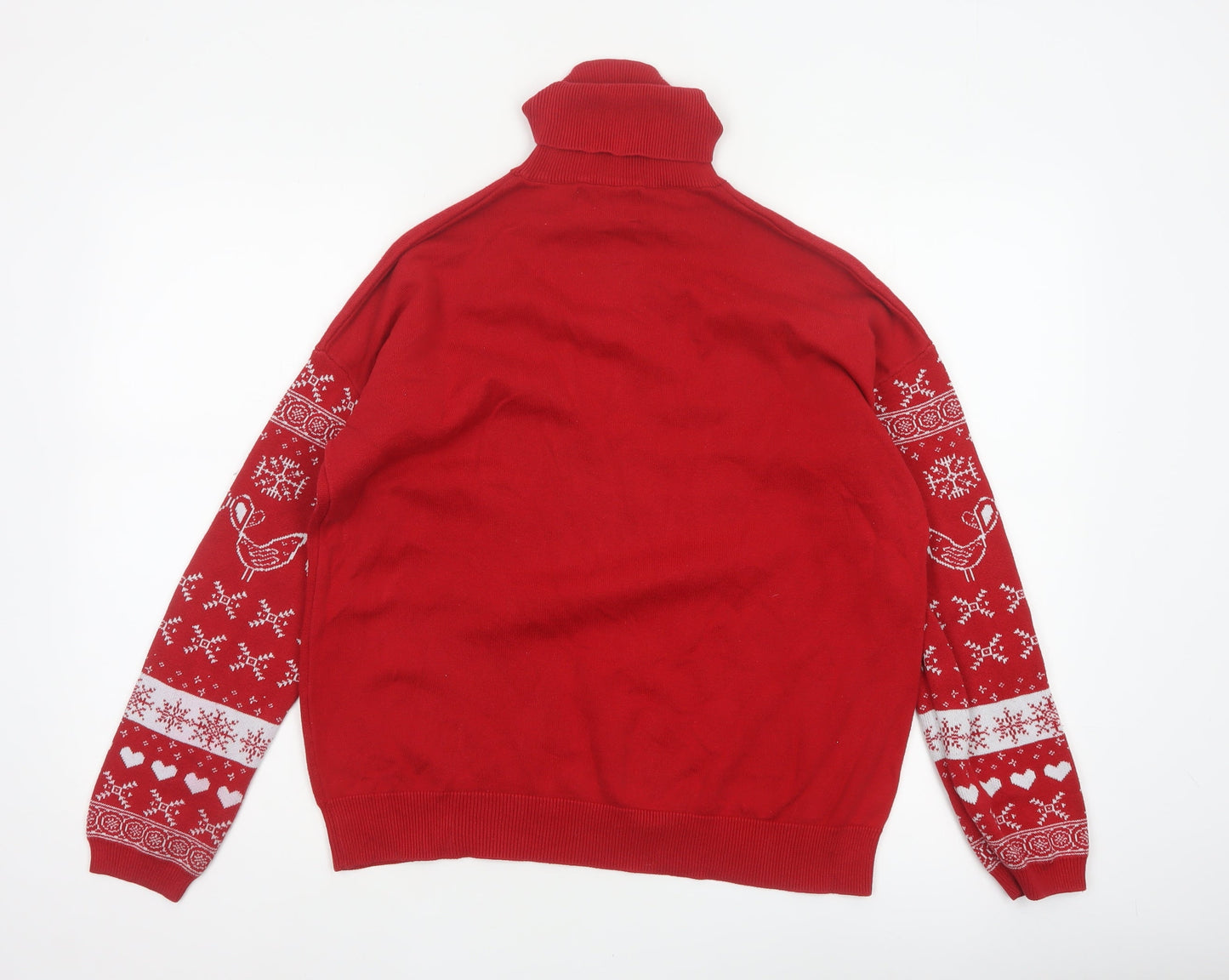 Next Women Red UK 14 Roll Neck Christmas Bird Heart Knit Jumper