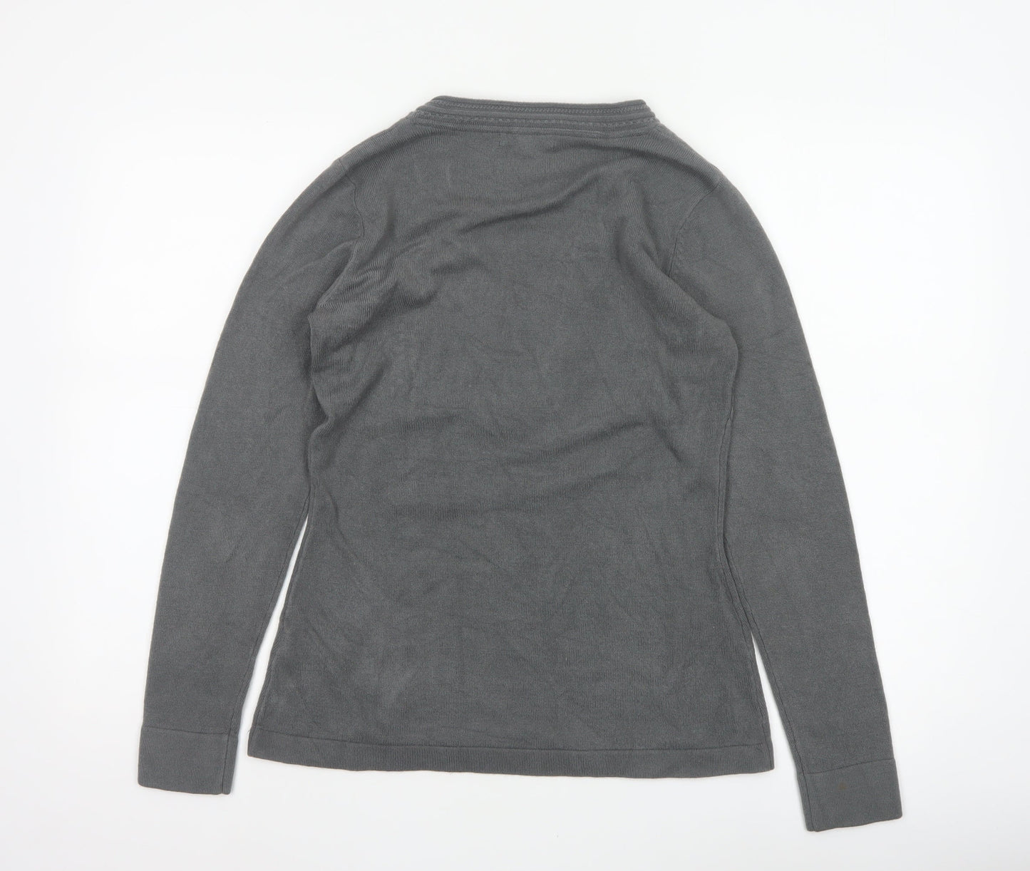 Per Una Women’s Grey Size 10 Cable Knit Button V-Neck Henley Jumper