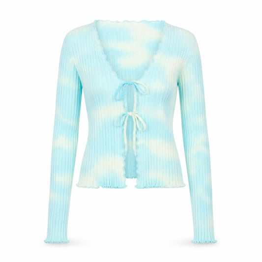 Urban Outfitters Women Blue S Petite Ribbed Lace-Up Cardigan