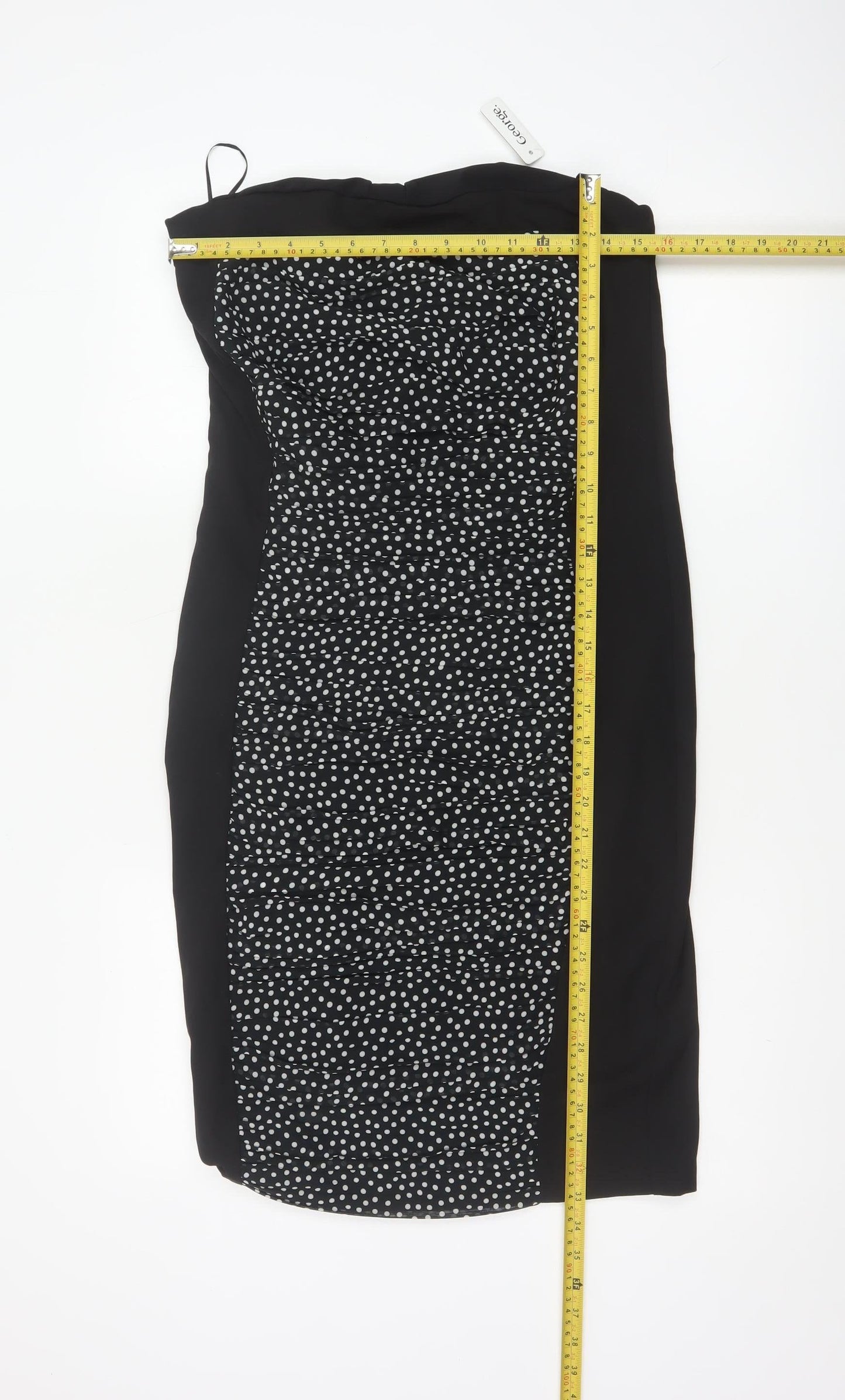 George Women Black Polka Dot UK 12 Strapless Bodycon Knee Dress