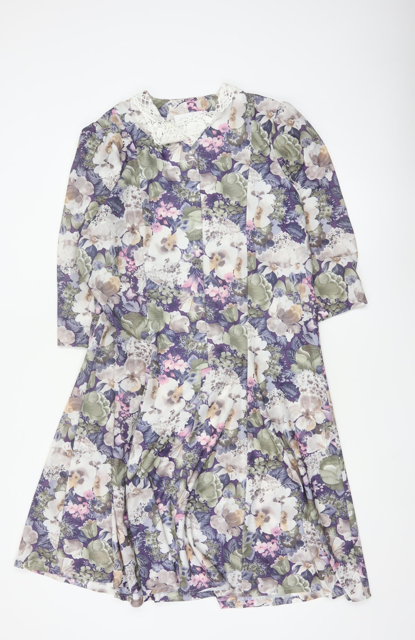 Pellies Women’s Purple Floral Fit & Flare Knee Dress UK 12 Lace Collar