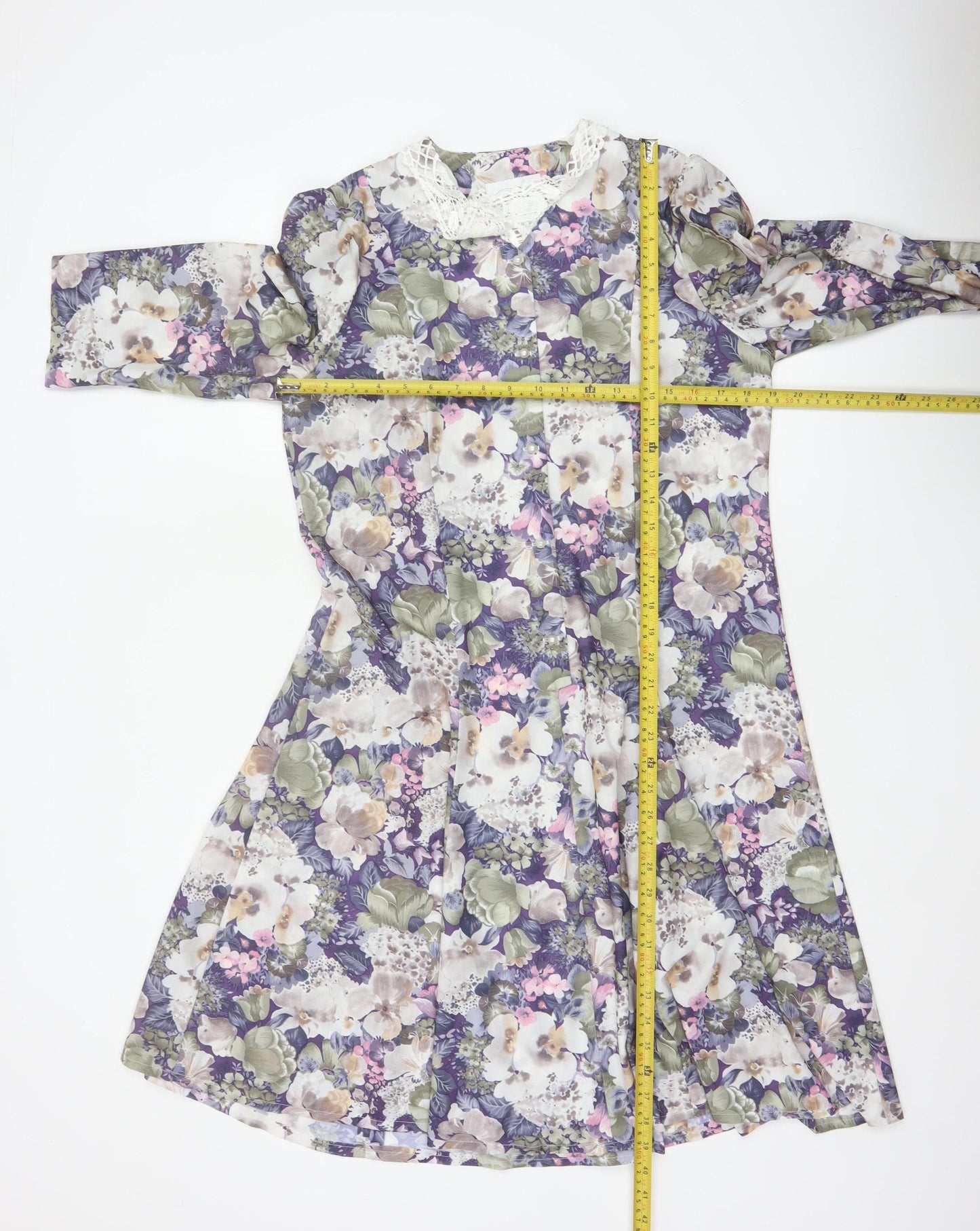 Pellies Women’s Purple Floral Fit & Flare Knee Dress UK 12 Lace Collar