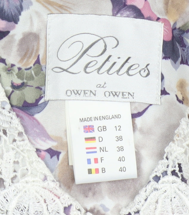 Pellies Women’s Purple Floral Fit & Flare Knee Dress UK 12 Lace Collar