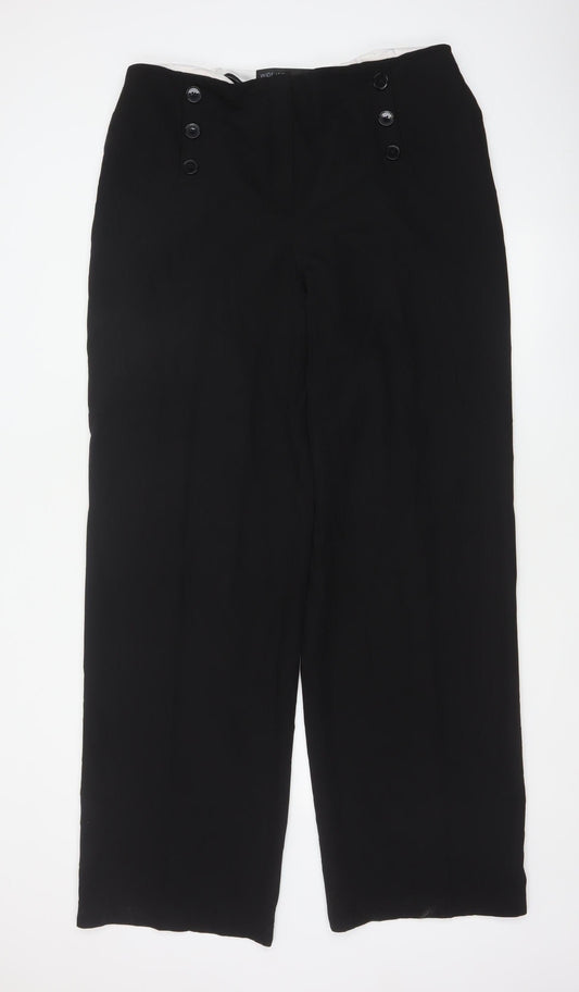 Next Women Black Size 16 Tall Wide-Leg Button Dress Trousers