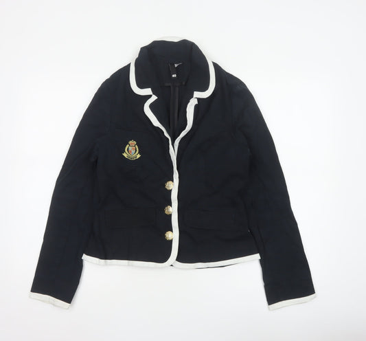 Divided by H&M Women Black White Trim Crest Blazer UK 12 Preppy
