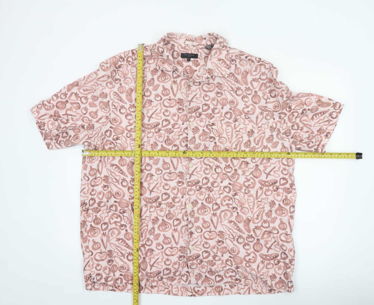 Ted Baker Men’s Pink 3XL Lyocell Linen Graphic Print Short Sleeve Shirt