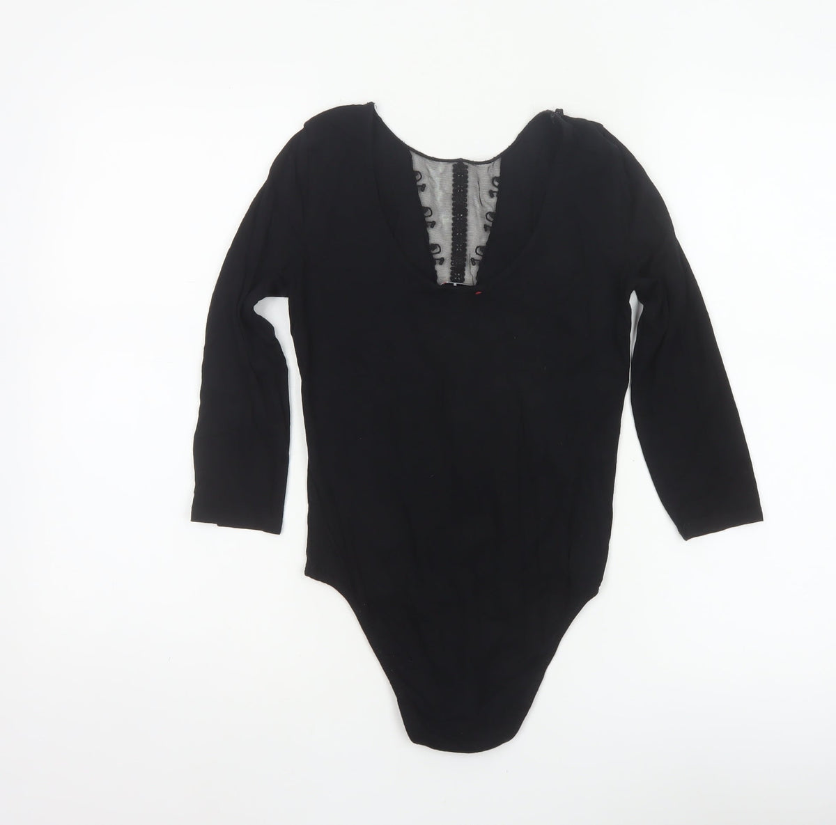Jennifer Women's Black UK 8 Lace Mesh V-Neck Long Sleeve Bodysuit