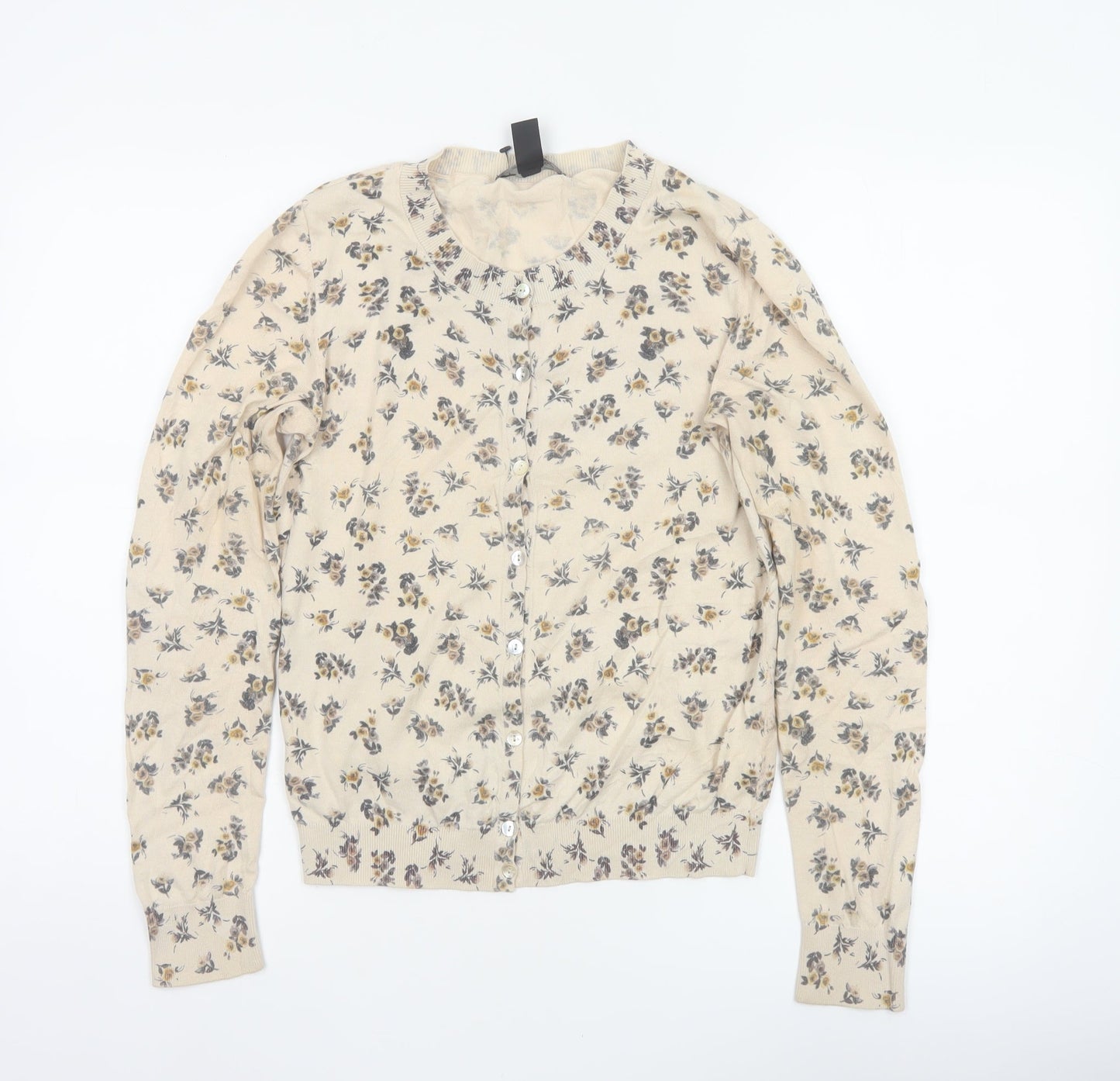 Mango Suit Women Beige Floral Knit V-Neck Button Cardigan UK 12