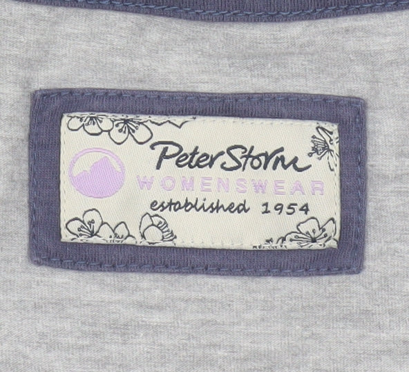 Peter Storm Women Grey Size 10 Floral V-Neck Cotton Jersey T-Shirt