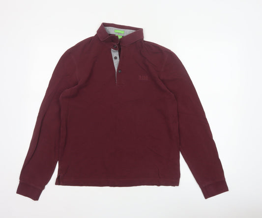 Hugo Boss Men’s Red M Long Sleeve Cotton Logo Polo Shirt