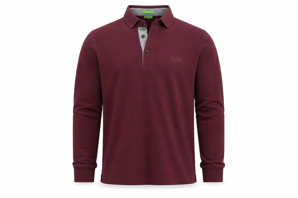 Hugo Boss Men’s Red M Long Sleeve Cotton Logo Polo Shirt