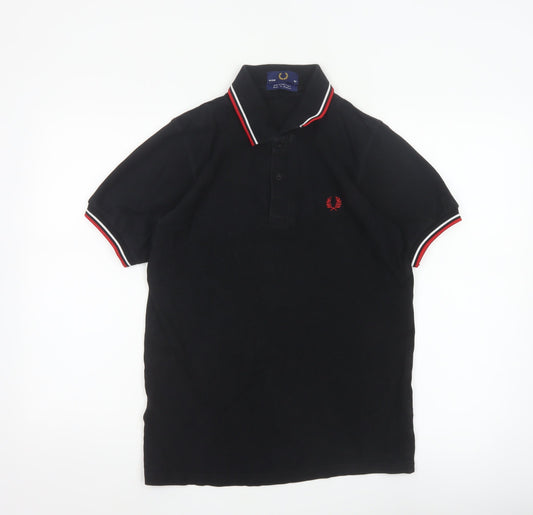 Fred Perry Men's Black S Cotton Piqué Polo Shirt Red Trim